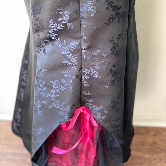 VINTAGE SATIN Y2K TULLE BOW BLACK FLORAL MERMAID FORMAL DRESS - Picture 4 of 8